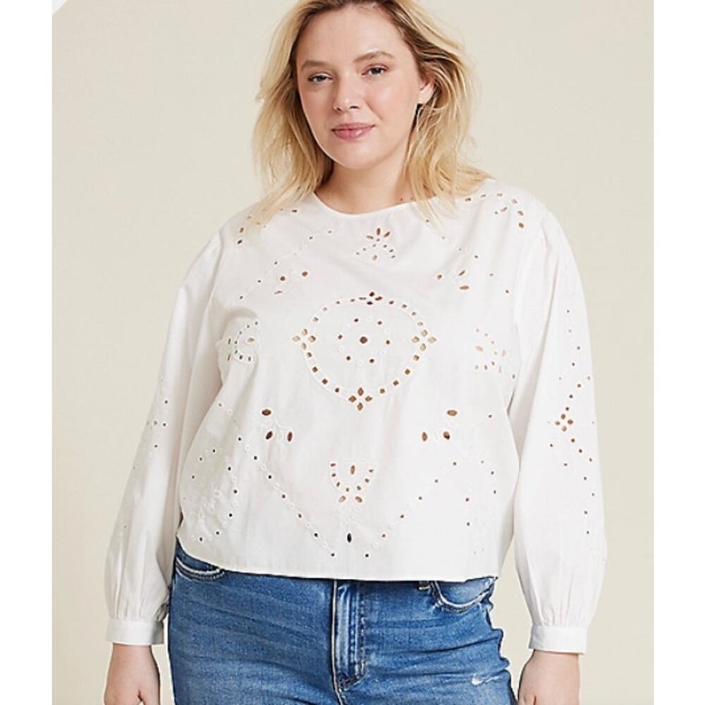 Maurices Eyelet Long Sleeve Blouse Women 3X White NWT Summer Cotton Boho